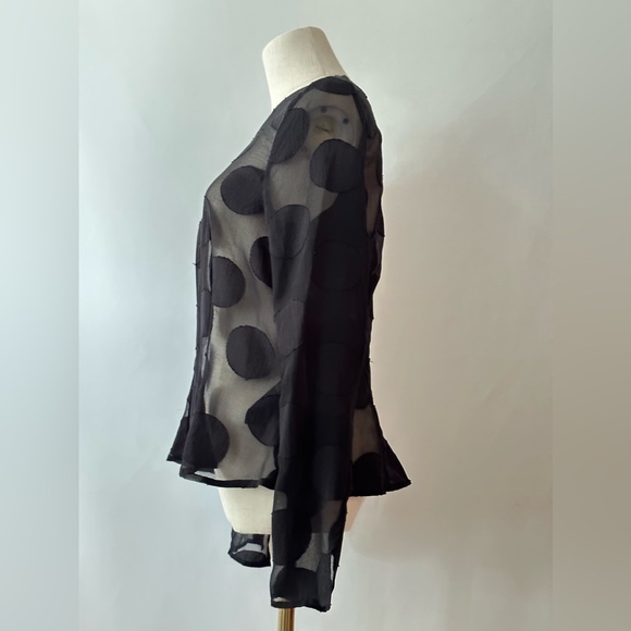 H&M Black Sheer Opaque Large Polka Dot Long Sleeve Blouse With Back Zipper - Picture 4 of 9